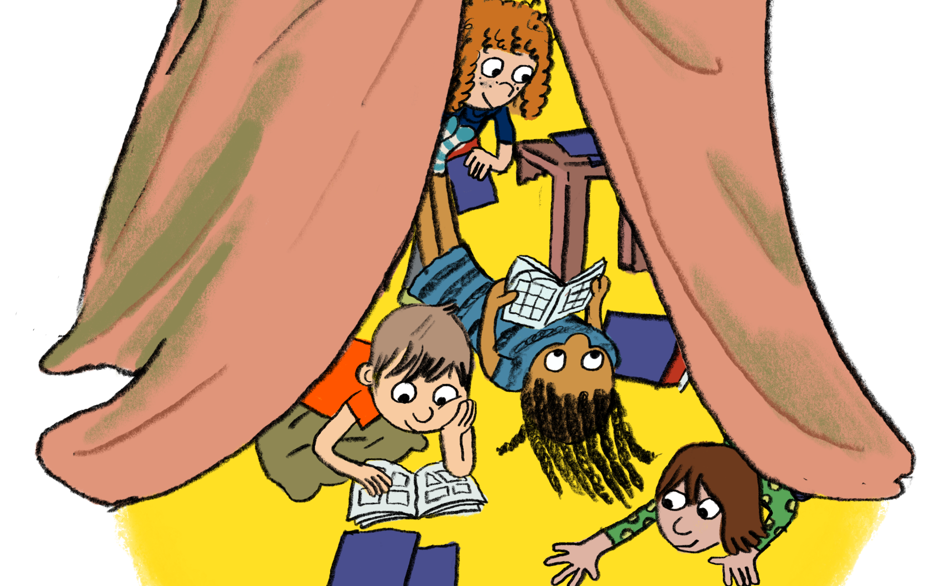 lesende Kinder im Zelt